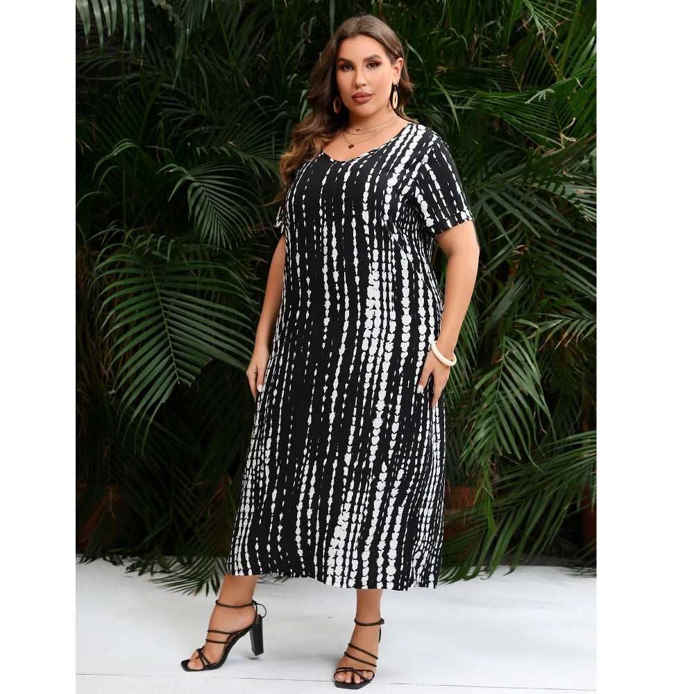 Plus Size Black Striped Dresses