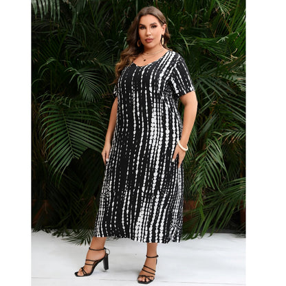 Plus Size Black Striped Dresses