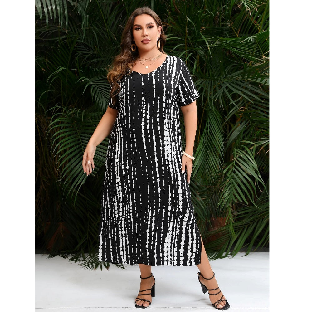 Plus Size Black Striped Dresses