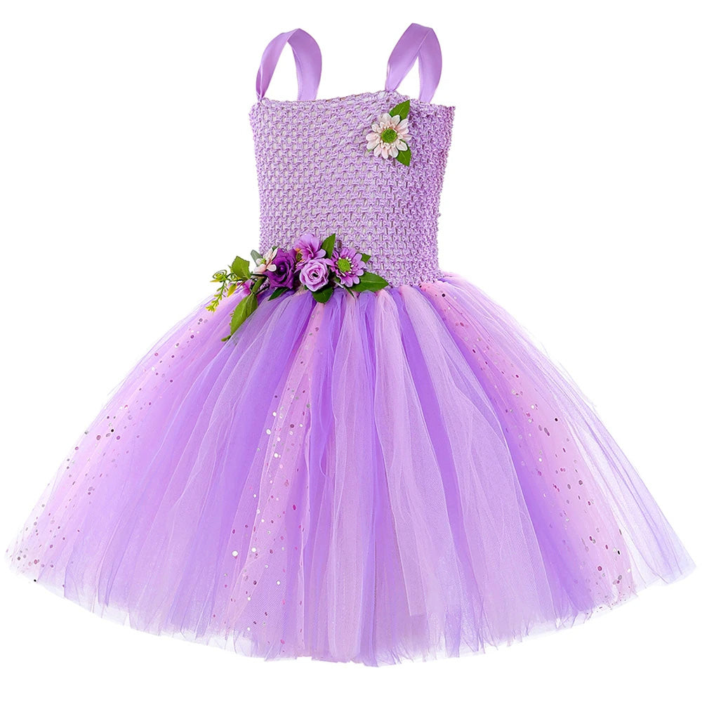 Lavender Butterfly Flower Kid Dress with Wing