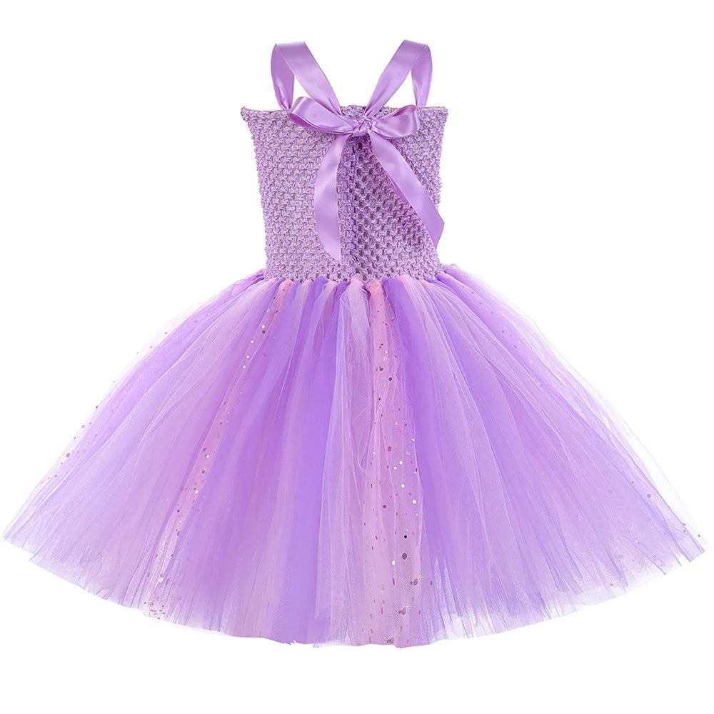 Lavender Butterfly Flower Kid Dress with Wing