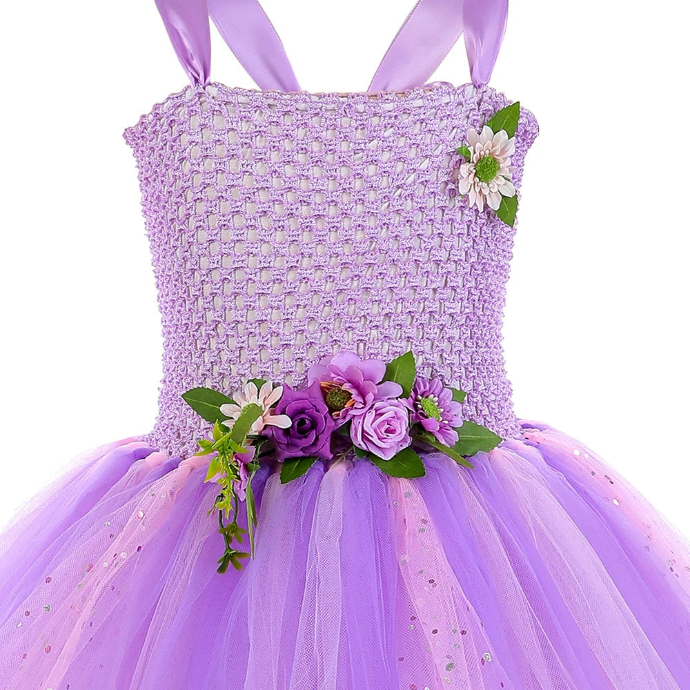 Lavender Butterfly Flower Kid Dress with Wing