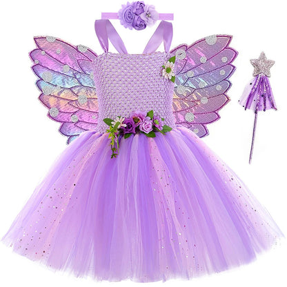 Lavender Butterfly Flower Kid Dress with Wing