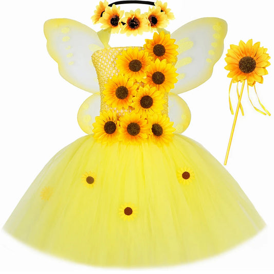 Autumn Sunflower Fairy Princess Dress for Girl