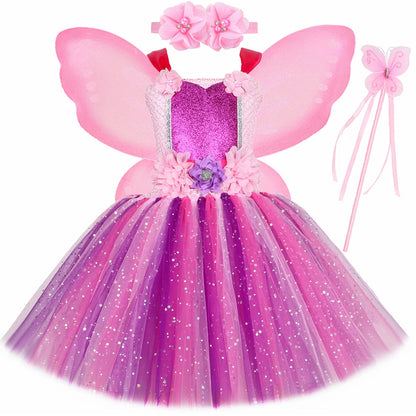 Sparkly Pink Purple Dress with Wings for Kid