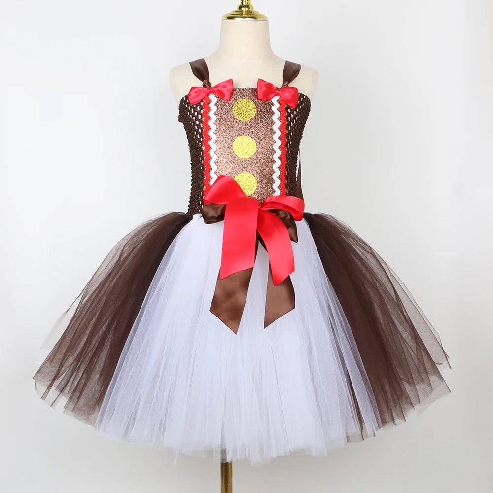 Gingerbread Christmas Costume Girl Kid Dress