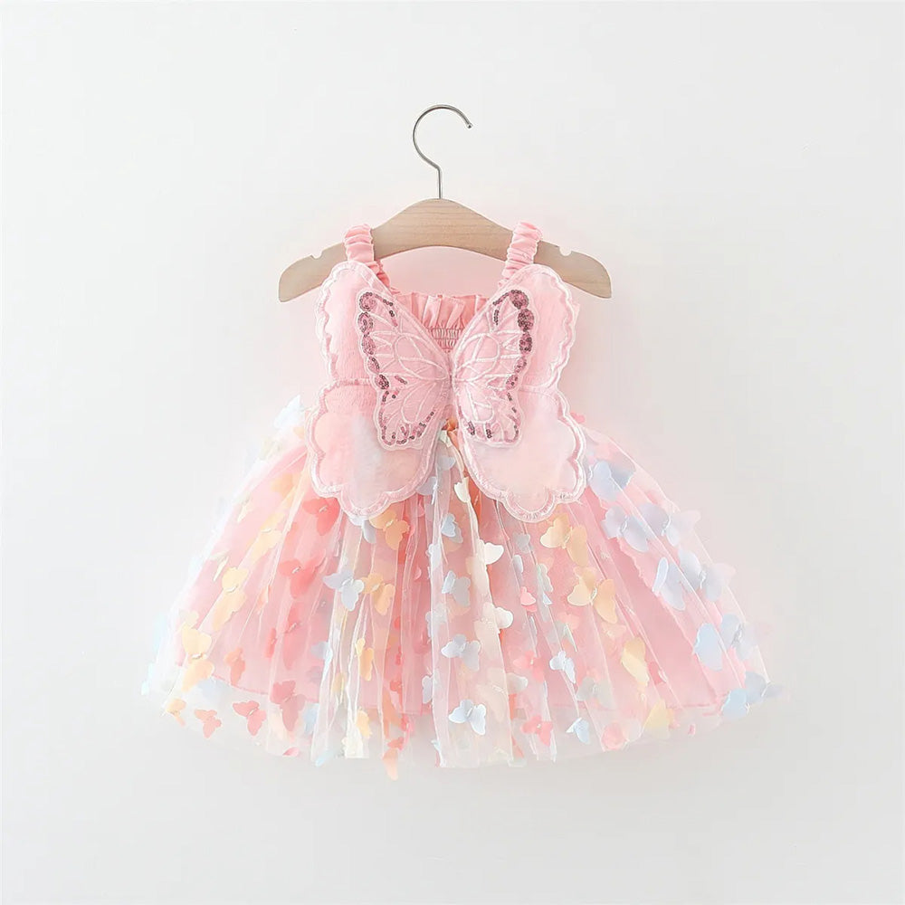 Embroidered Butterfly Summer Kid Dress with Back Wing