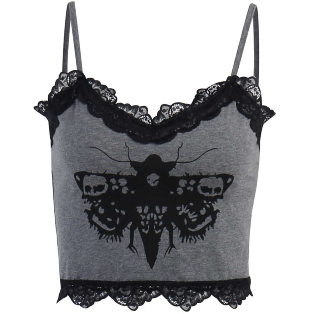 Halloween Black Moth Gothic Crop Top 90Y-111