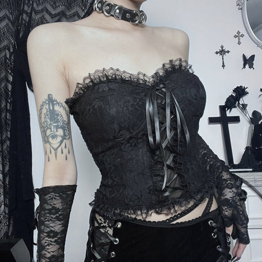 Halloween Black Gothic Crop Top Corset 90Y-112