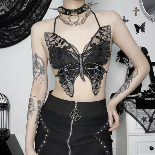 Halloween Butterfly Gothic Lace Crop Top 90Y-114