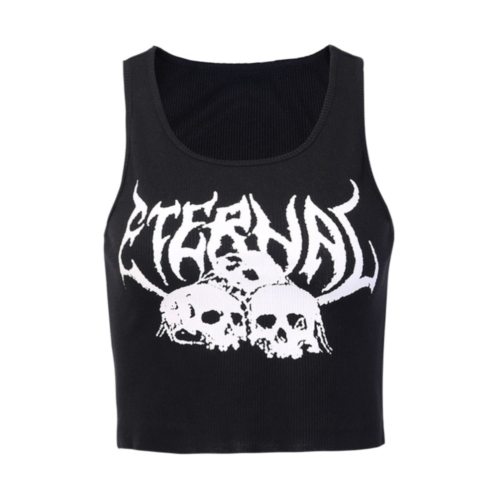 Halloween Skull Gothic Crop Top 90Y-116