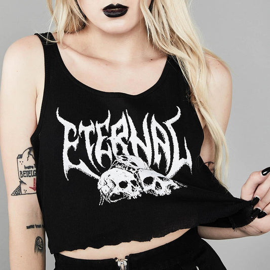 Halloween Skull Gothic Crop Top 90Y-116