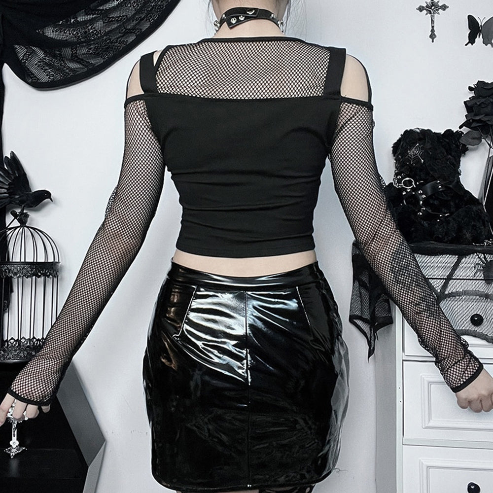 Halloween Outfit Gothic Long Sleeve Crop Top 90Y-117