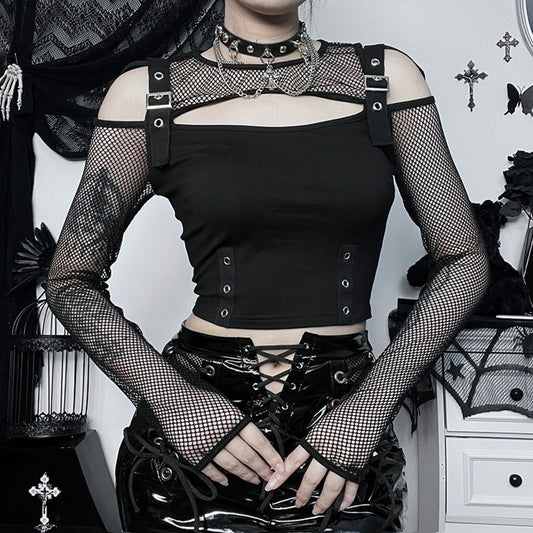 Halloween Outfit Gothic Long Sleeve Crop Top 90Y-117