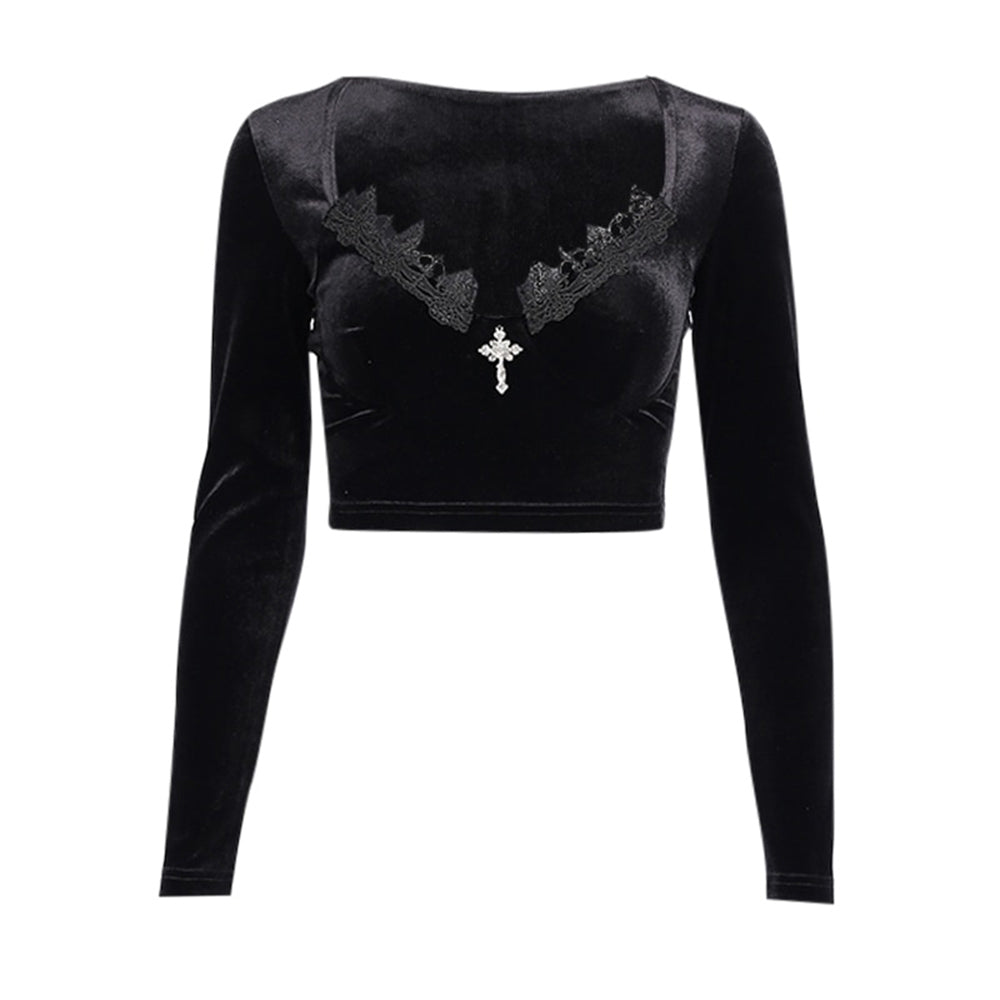 Halloween Gothic Long Sleeve Crop Top 90Y-118