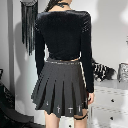 Halloween Gothic Long Sleeve Crop Top 90Y-118