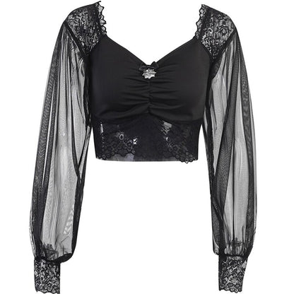 Halloween Gothic Long Sleeve Crop Top 90Y-119