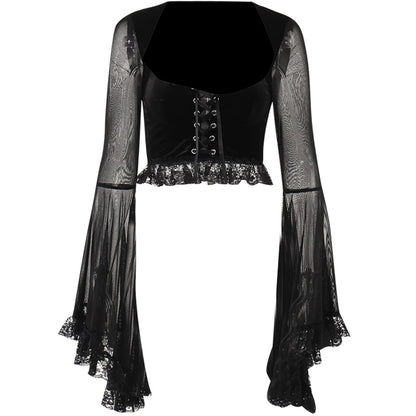 Halloween Gothic Long Sleeve Crop Top 90Y-120