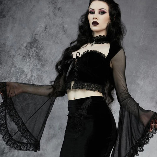 Halloween Gothic Long Sleeve Crop Top 90Y-120