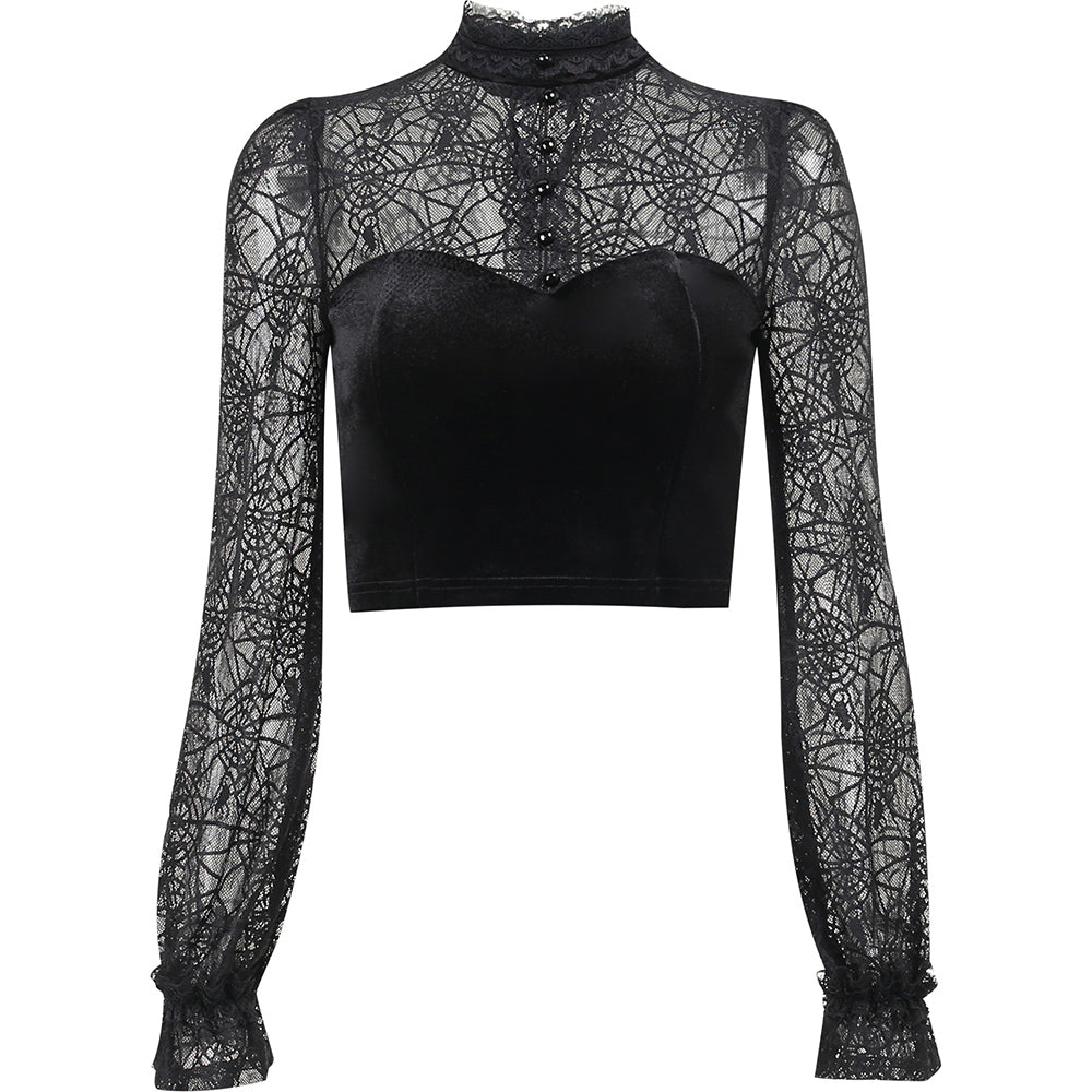 Halloween Gothic Black Long Sleeve Crop Top 90Y-121