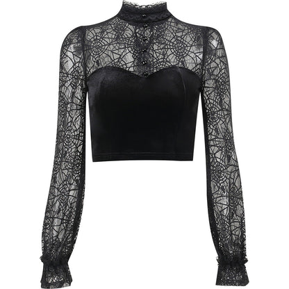 Halloween Gothic Black Long Sleeve Crop Top 90Y-121