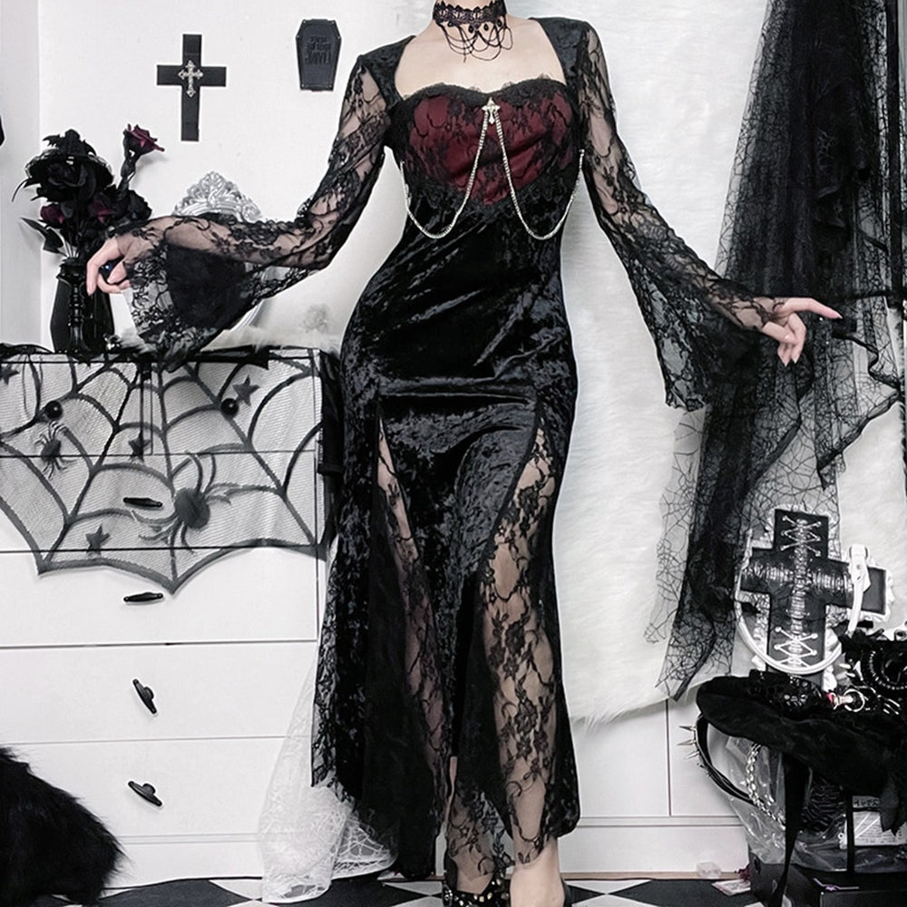 Halloween Gothic Black Long Dress 90Y-126