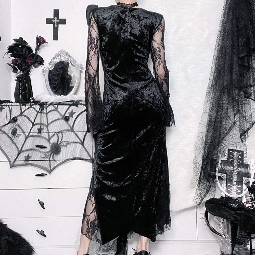 Halloween Gothic Black Long Dress 90Y-126 back