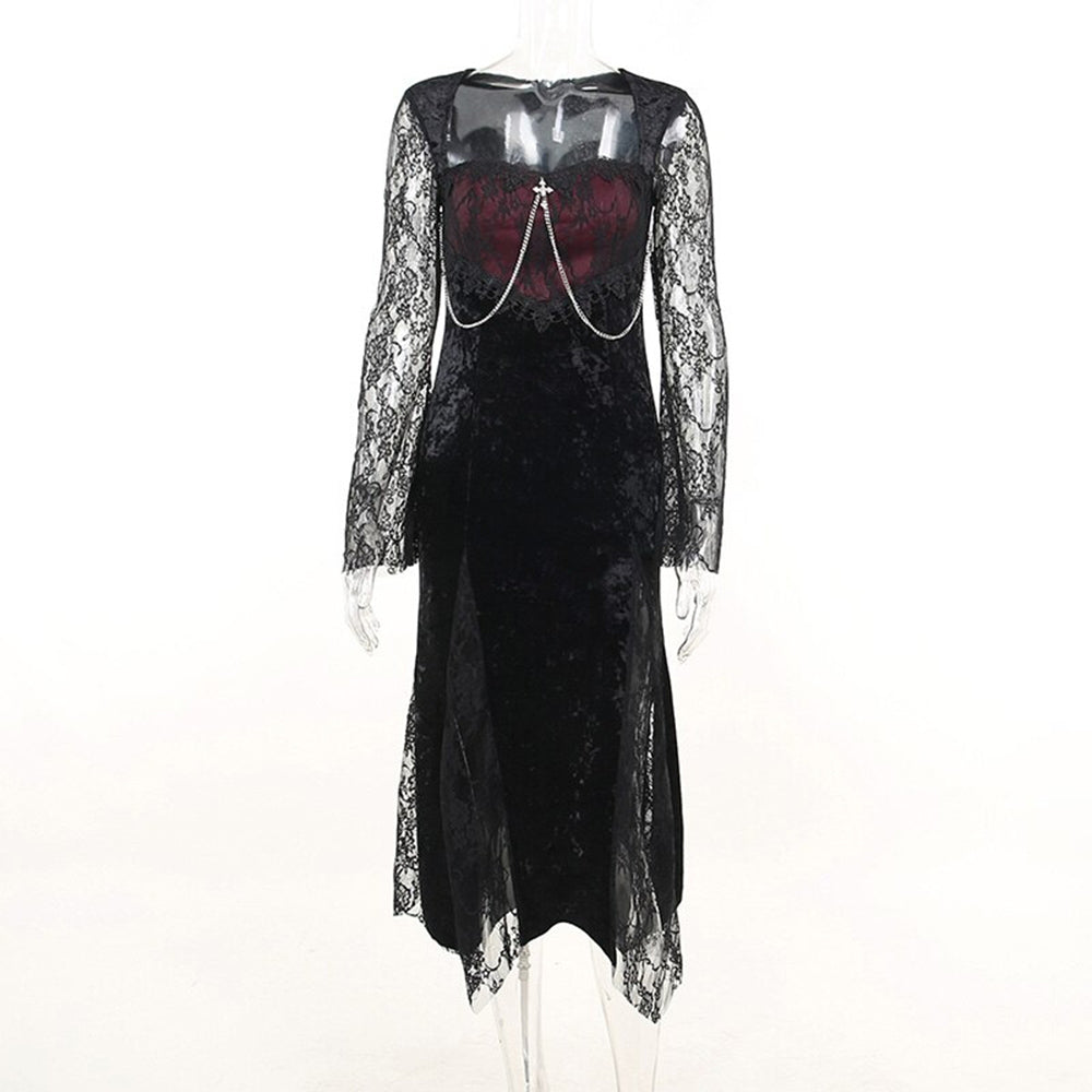 Halloween Gothic Black Long Dress 90Y-126