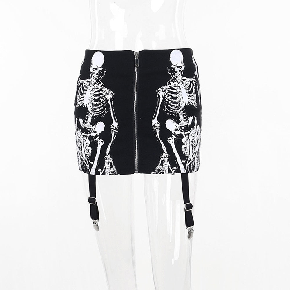 Halloween Skull Gothic Black Skirt 90Y-133