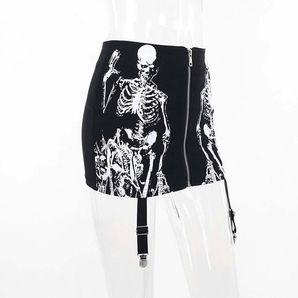 Halloween Skull Gothic Black Skirt 90Y-133