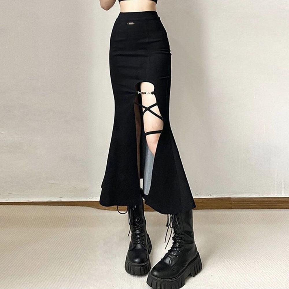 Halloween Gothic Black Long Skirt 90Y-136