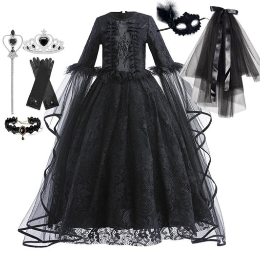 Halloween Black Queen Ghost Bride Princess Costume for Kid with Accessories