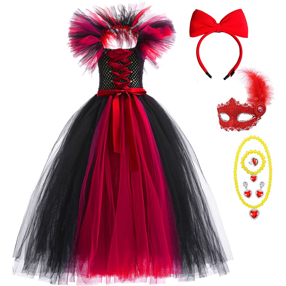 Halloween Red Witch Costume Dress with Horn For Kid