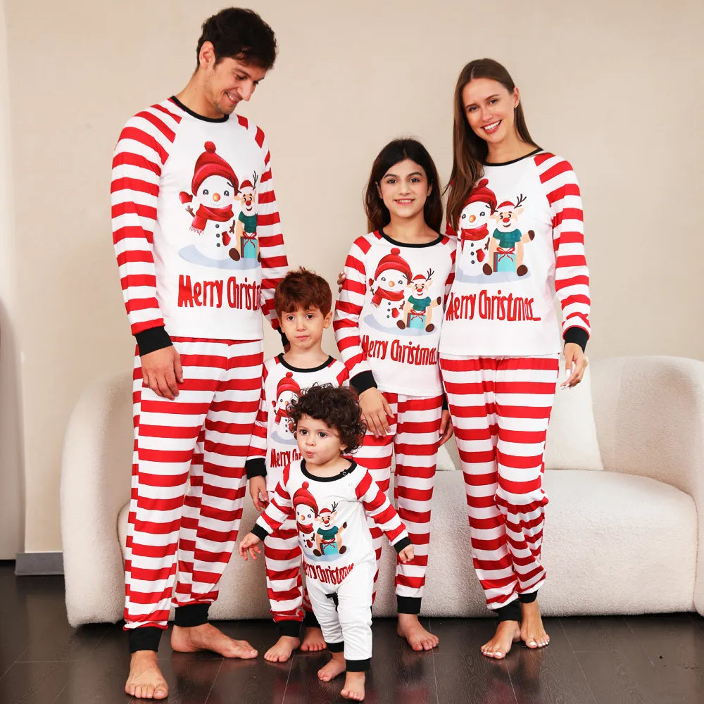 Snowman Striped Matching Family Pajamas 90Y-174