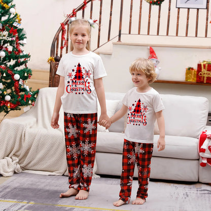 Snowflake Merry Christmas Family Short Sleeve Pajamas 90Y-177