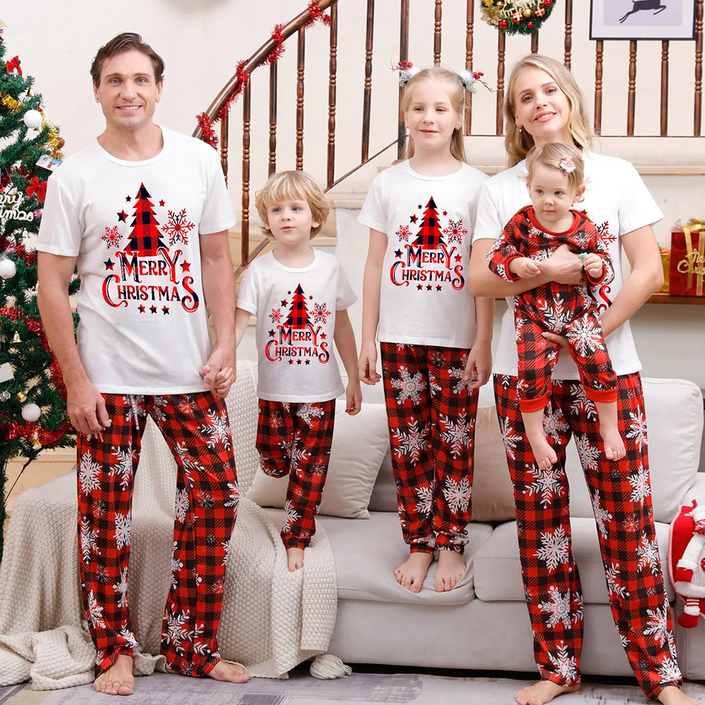 Snowflake Merry Christmas Family Short Sleeve Pajamas 90Y-177