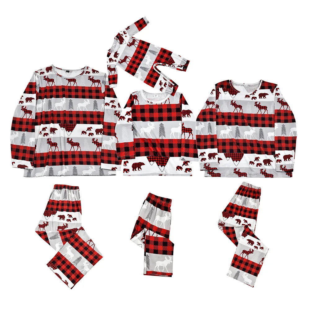 Red Striped Christmas Family Pajamas with Dog Bandana 90Y-183