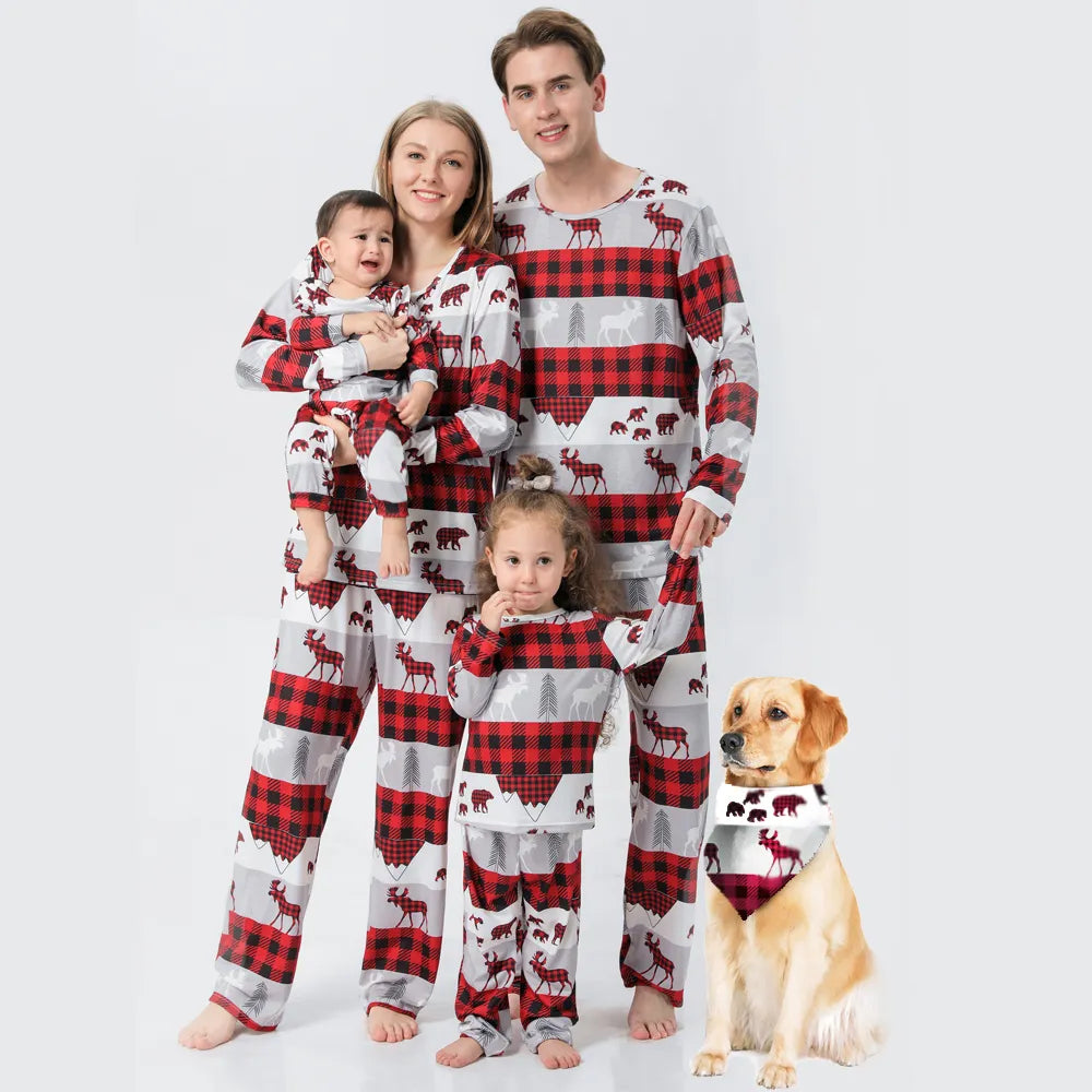 Red Striped Christmas Family Pajamas with Dog Bandana 90Y-183