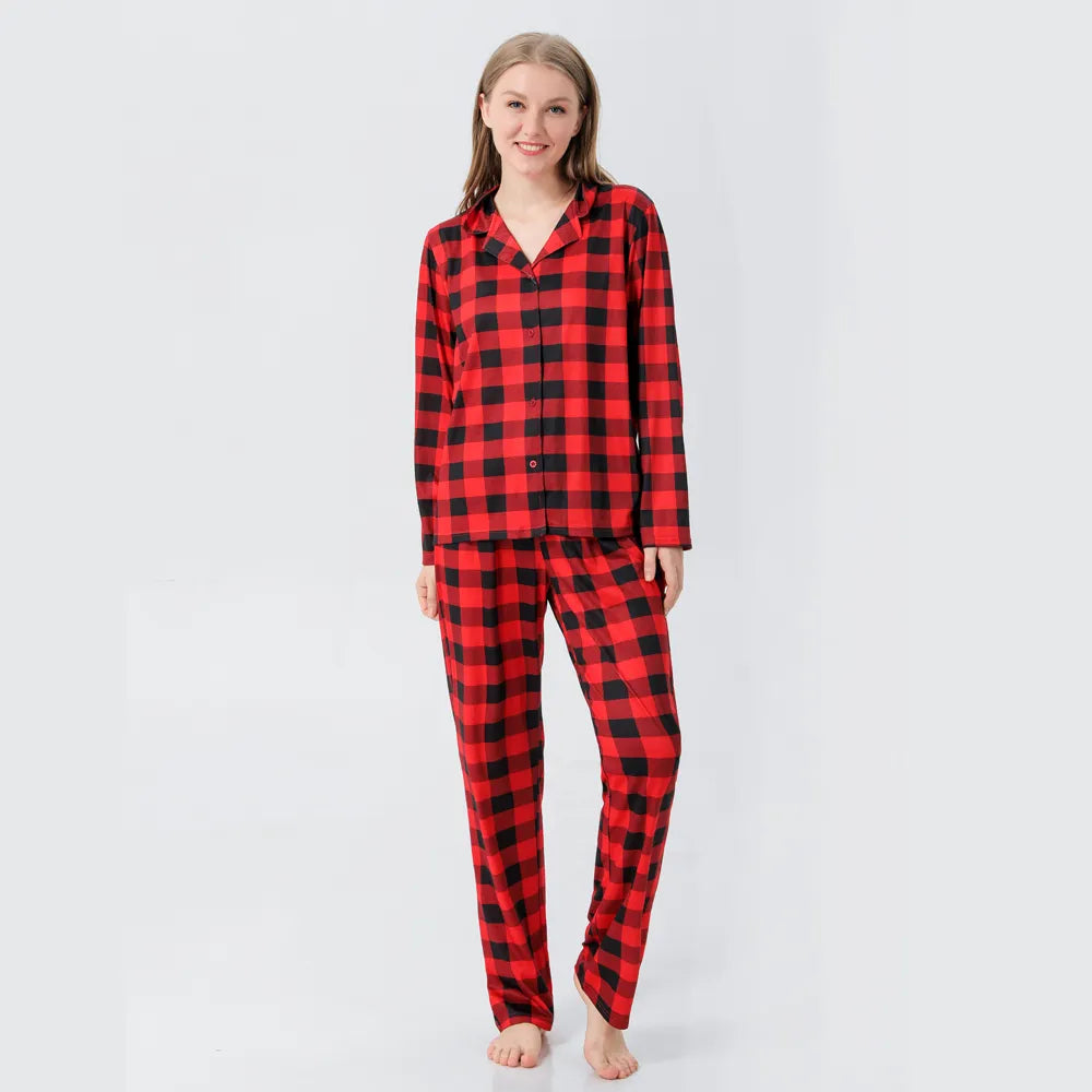 Red Plaid Family Christmas Pajamas and Dog Bandana 90Y-184