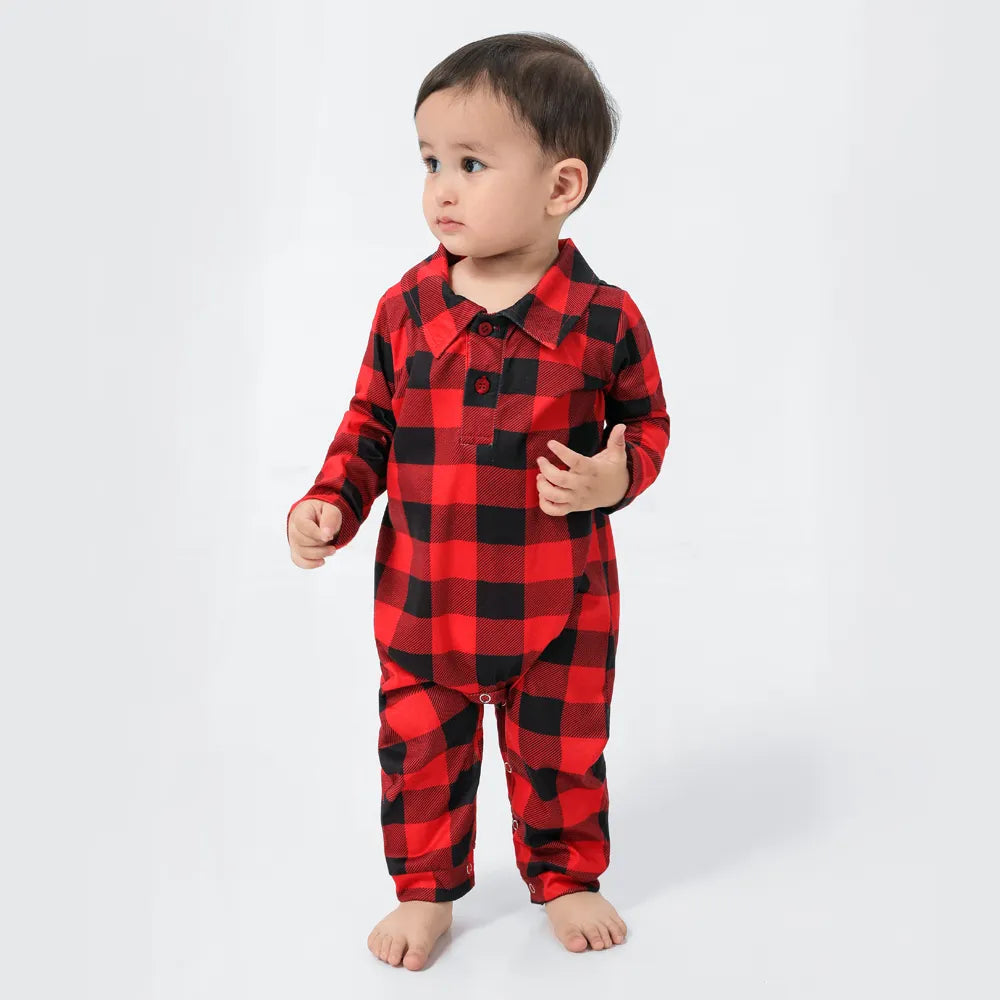 Red Plaid Family Christmas Pajamas and Dog Bandana 90Y-184 ROMPER