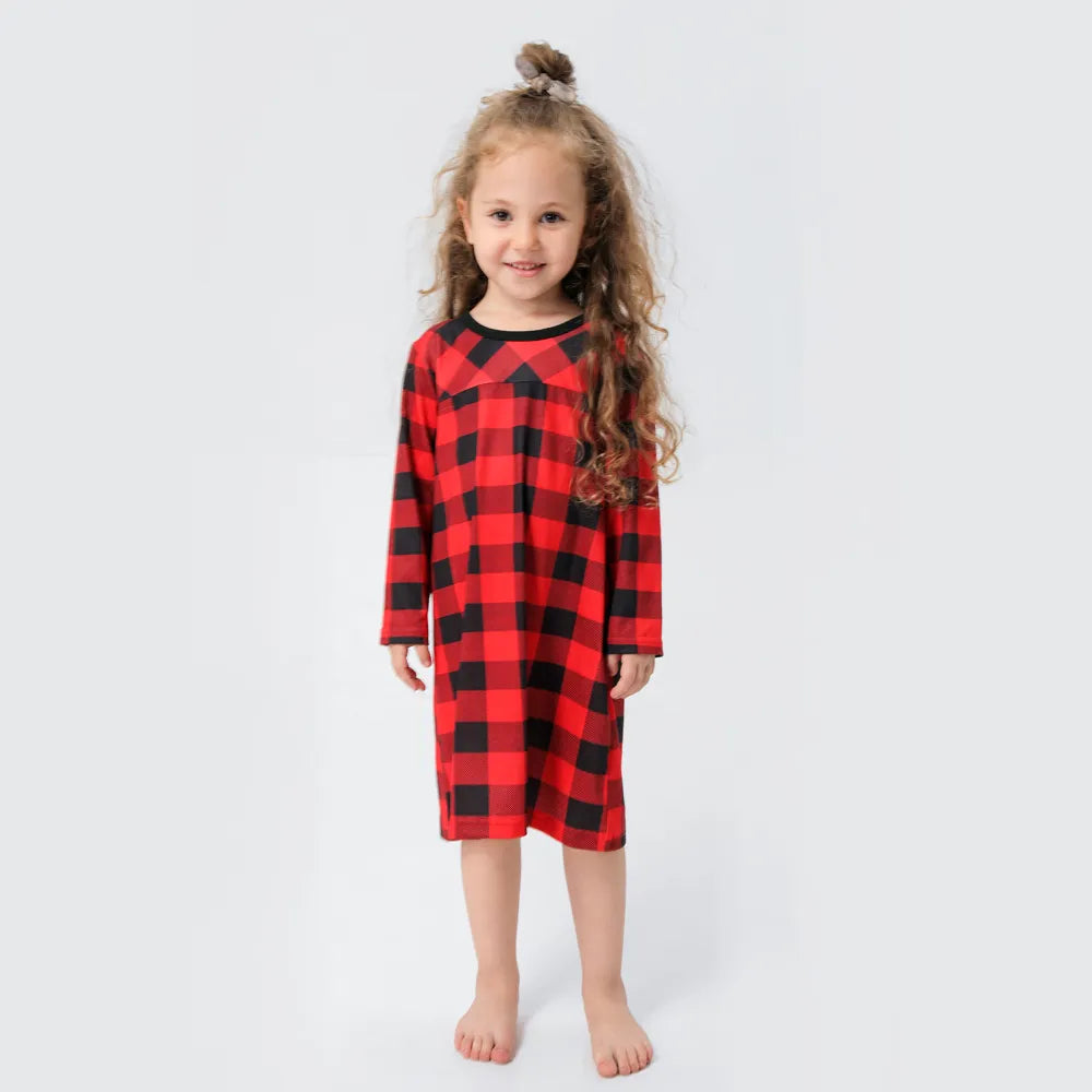 Red Plaid Family Christmas Pajamas and Dog Bandana 90Y-184 girl dress