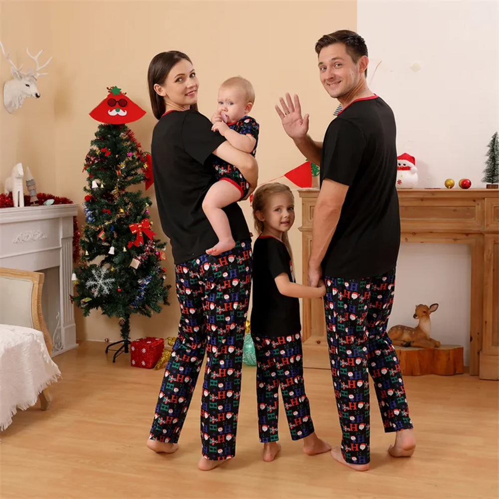 Ho Ho Ho Xmas Short Sleeve Family Pajamas with Dog 90Y-185