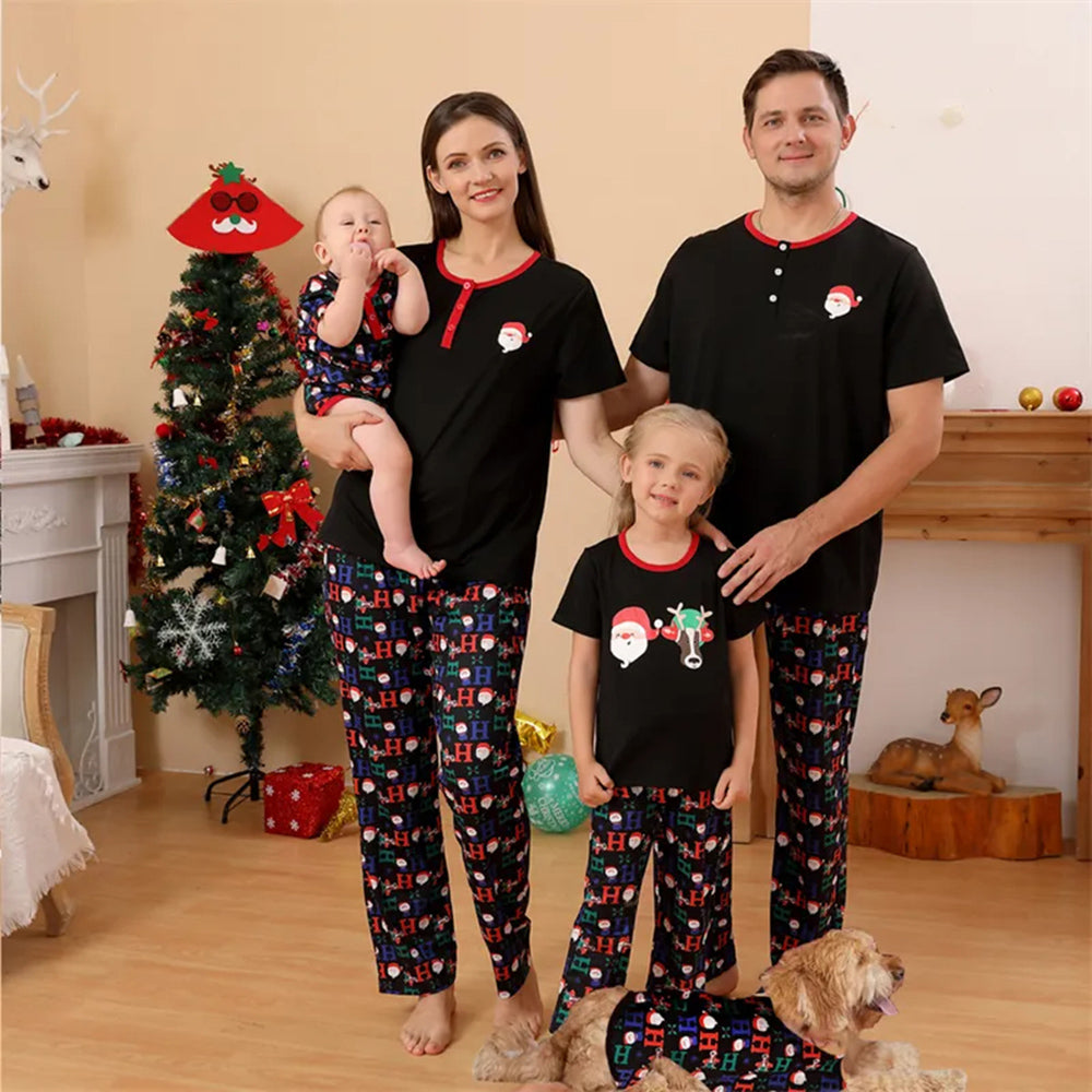 Ho Ho Ho Xmas Short Sleeve Family Pajamas with Dog 90Y-185