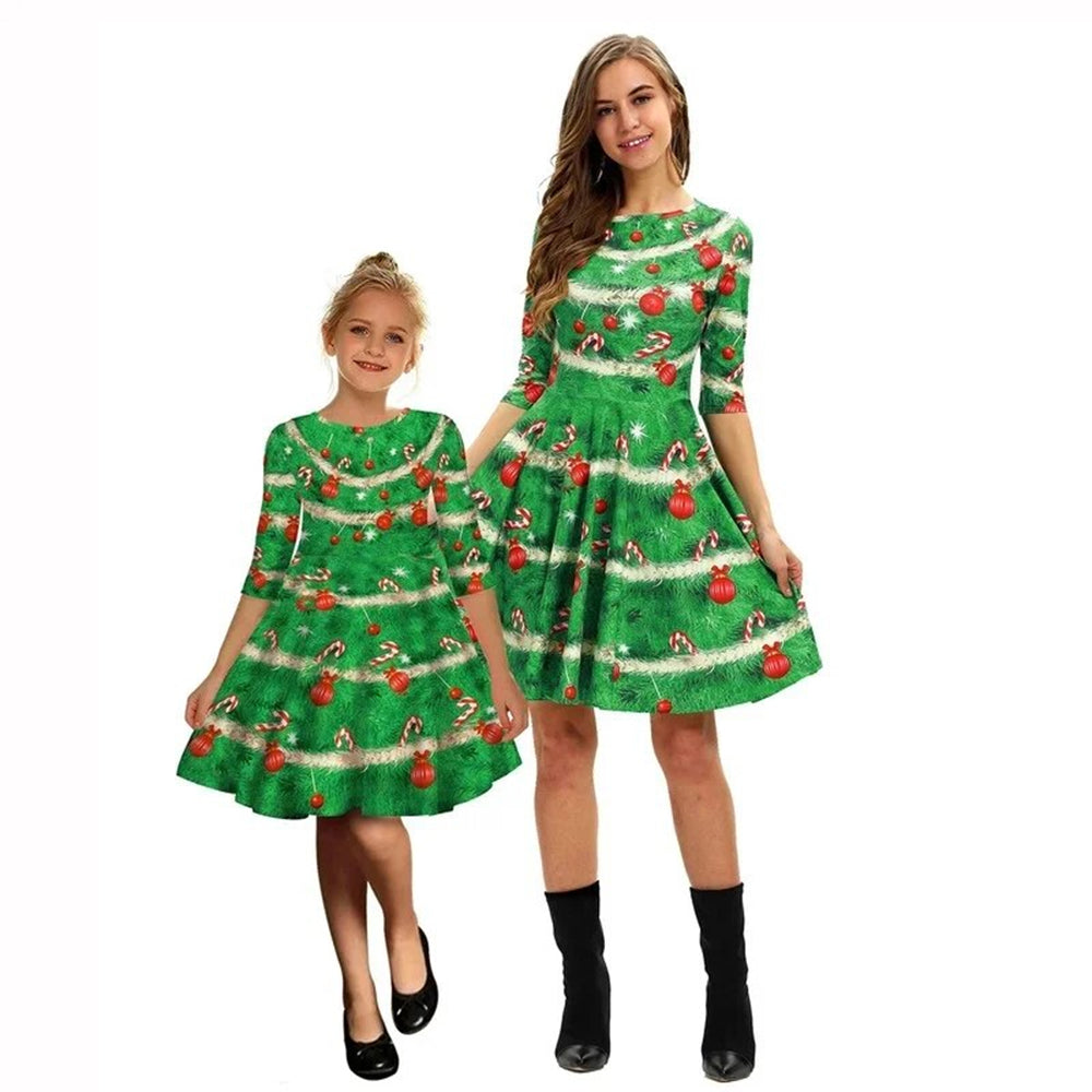 Christmas Tree Mother Daugher Matching Dresses 90Y-225