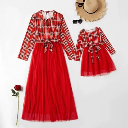 Red Striped Christmas Dresses for Mother & Daugher 90Y-226