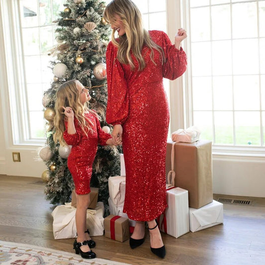 Christmas Sequin Dresses For Mom & Daugher 90Y-227