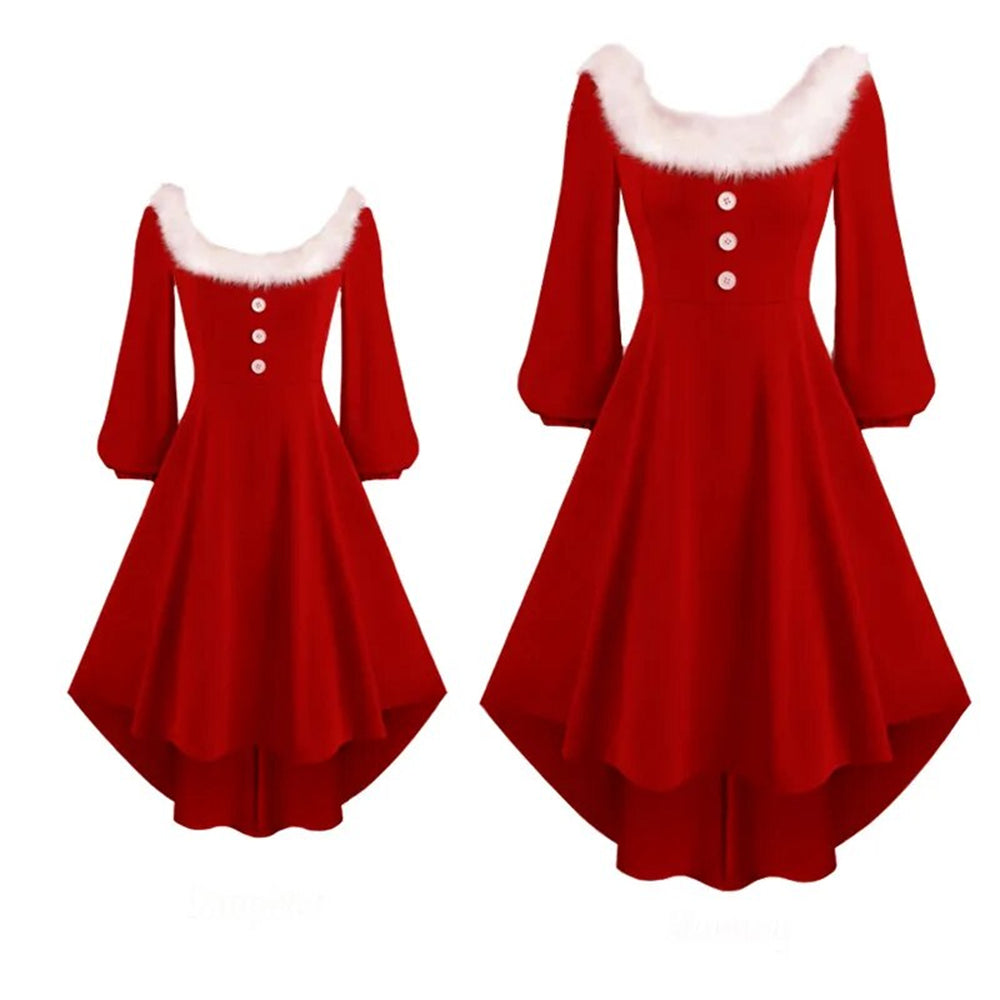 Red Plain Christmas Mommy & Me Dresses 90Y-228