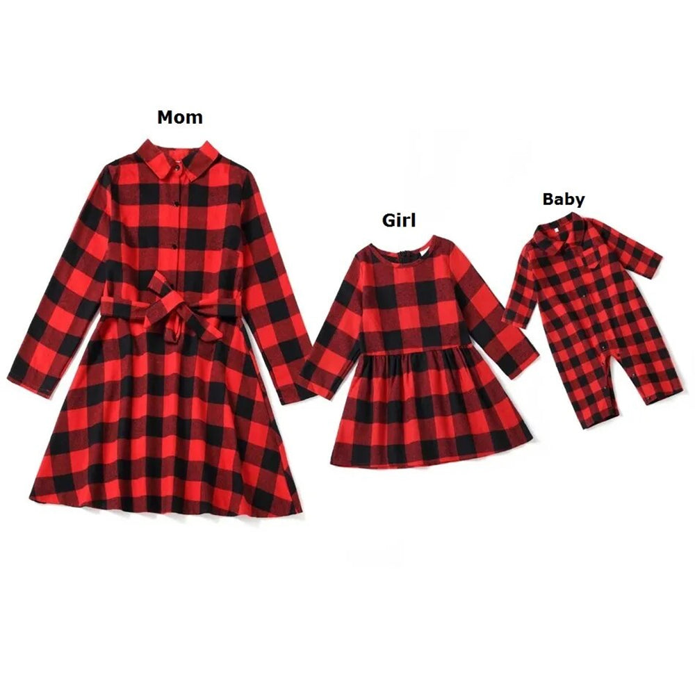 Red Plaid Tartan Christmas Mother & Daughter Dresses 90Y-229