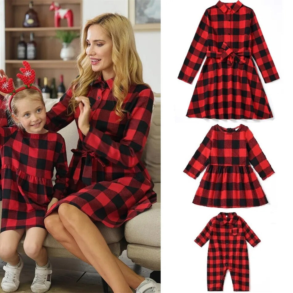 Red Plaid Tartan Christmas Mother & Daughter Dresses 90Y-229