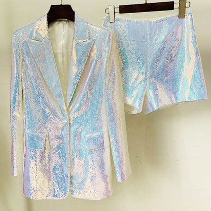 Women Blazers & Shorts Sequin Pant Suit 90Y-35